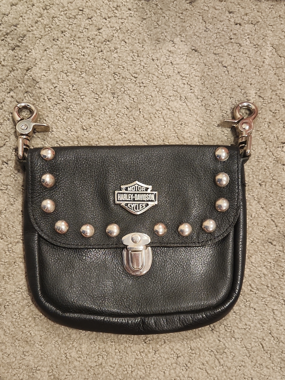 Harley-Davidson Black Leather Stud Accent Crossbody Pouch